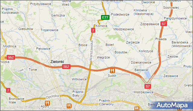 mapa Węgrzce gmina Zielonki, Węgrzce gmina Zielonki na mapie Targeo