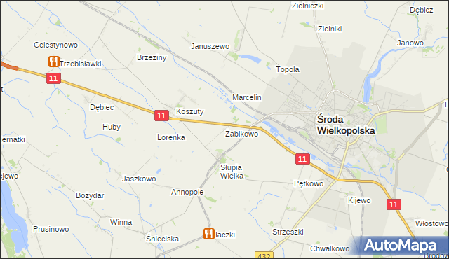 mapa Żabikowo, Żabikowo na mapie Targeo