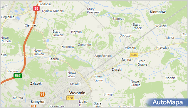 mapa Zagościniec gmina Wołomin, Zagościniec gmina Wołomin na mapie Targeo