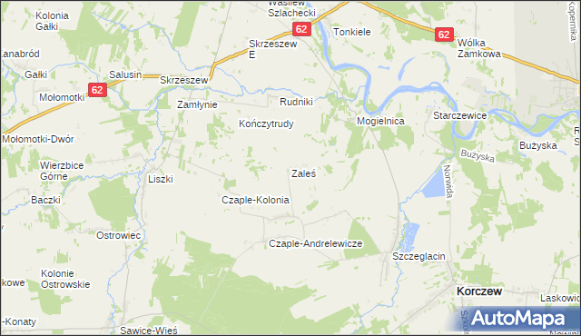 mapa Zaleś gmina Korczew, Zaleś gmina Korczew na mapie Targeo