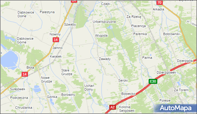 mapa Zawady gmina Łowicz, Zawady gmina Łowicz na mapie Targeo