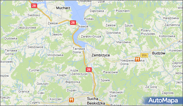 mapa Zembrzyce, Zembrzyce na mapie Targeo