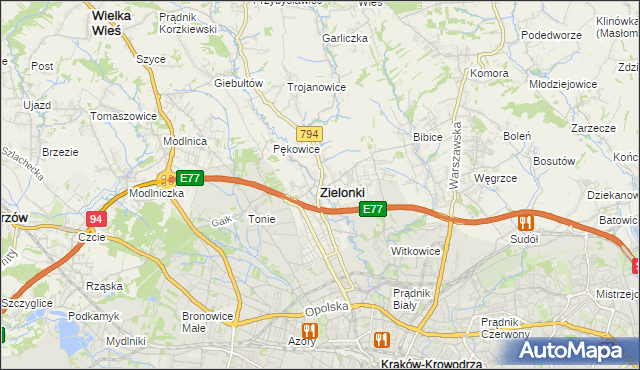 mapa Zielonki powiat krakowski, Zielonki powiat krakowski na mapie Targeo