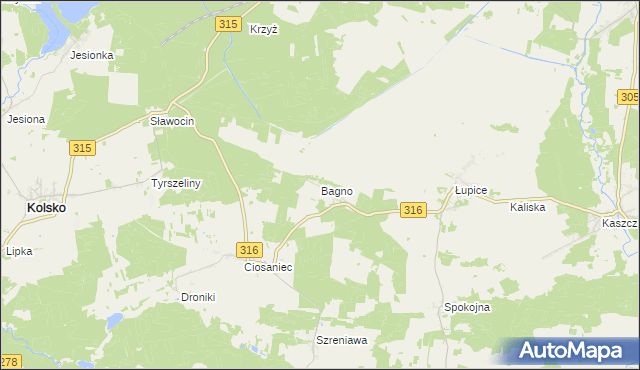 mapa Bagno gmina Sława, Bagno gmina Sława na mapie Targeo