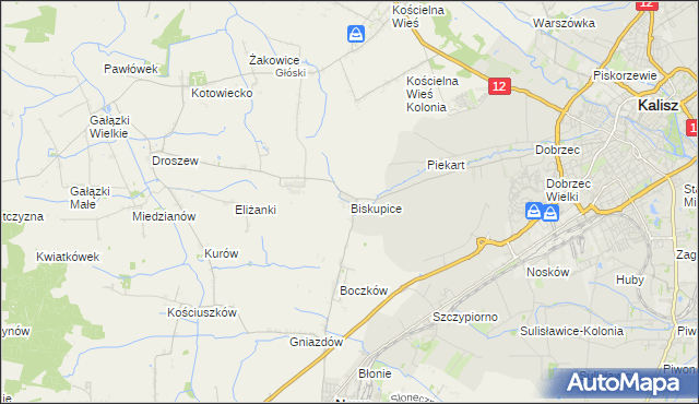 mapa Biskupice gmina Nowe Skalmierzyce, Biskupice gmina Nowe Skalmierzyce na mapie Targeo