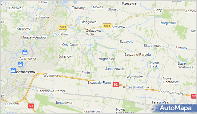 mapa Bogdaniec gmina Sochaczew, Bogdaniec gmina Sochaczew na mapie Targeo