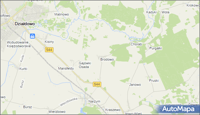 mapa Brodowo gmina Iłowo-Osada, Brodowo gmina Iłowo-Osada na mapie Targeo