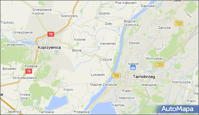 mapa Ciszyca gmina Koprzywnica, Ciszyca gmina Koprzywnica na mapie Targeo