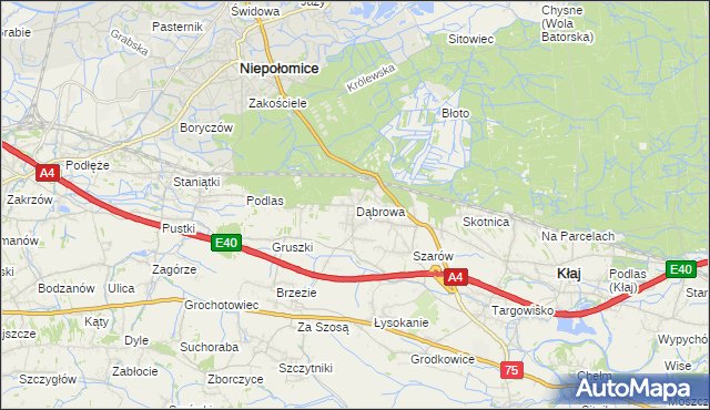 mapa Dąbrowa gmina Kłaj, Dąbrowa gmina Kłaj na mapie Targeo