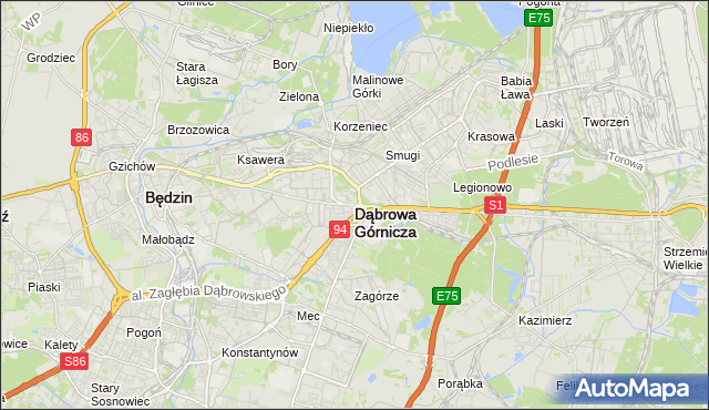 mapa Dąbrowa Górnicza, Dąbrowa Górnicza na mapie Targeo