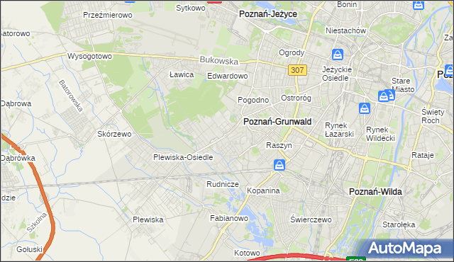 mapa Grunwald gmina Poznań, Grunwald gmina Poznań na mapie Targeo