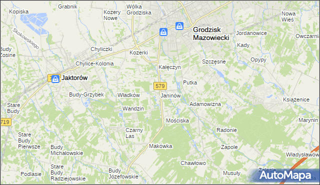 mapa Janinów gmina Grodzisk Mazowiecki, Janinów gmina Grodzisk Mazowiecki na mapie Targeo