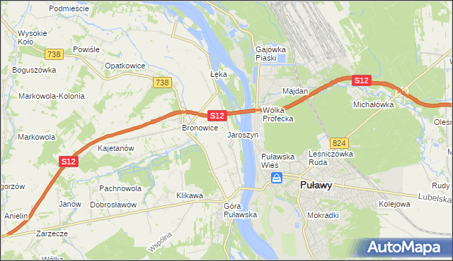 mapa Jaroszyn gmina Puławy, Jaroszyn gmina Puławy na mapie Targeo