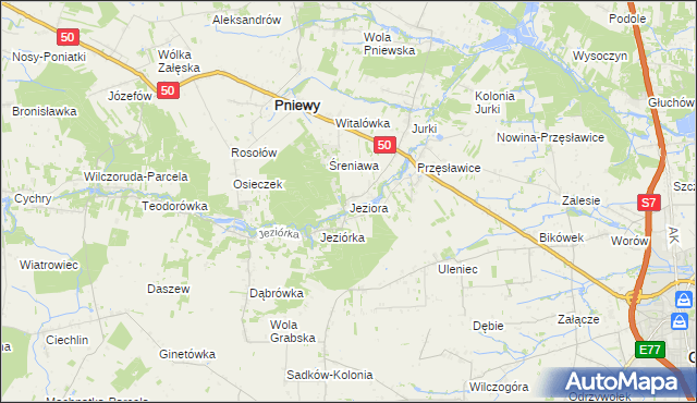 mapa Jeziora gmina Pniewy, Jeziora gmina Pniewy na mapie Targeo