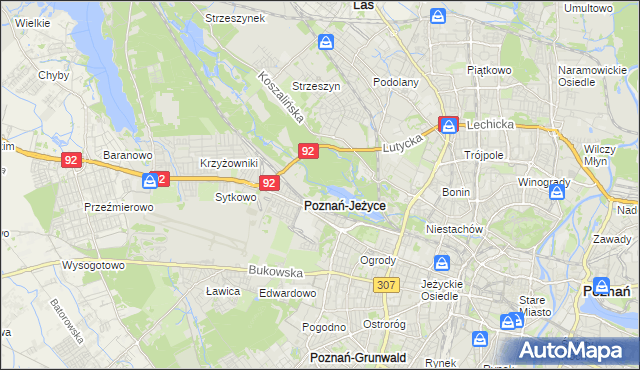 mapa Jeżyce gmina Poznań, Jeżyce gmina Poznań na mapie Targeo