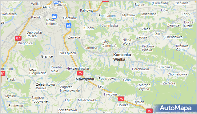 mapa Kamionka Mała gmina Kamionka Wielka, Kamionka Mała gmina Kamionka Wielka na mapie Targeo