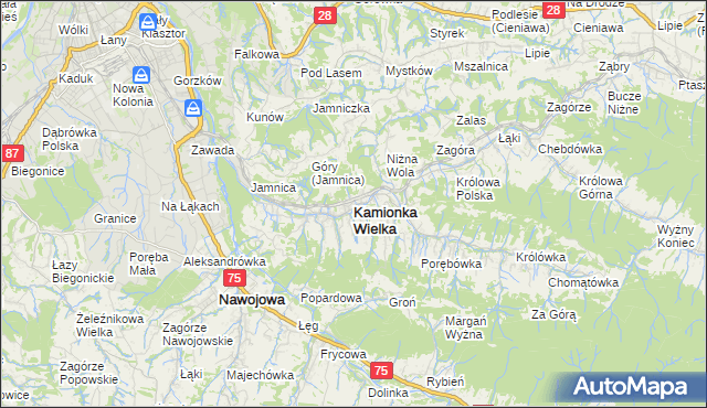 mapa Kamionka Wielka, Kamionka Wielka na mapie Targeo