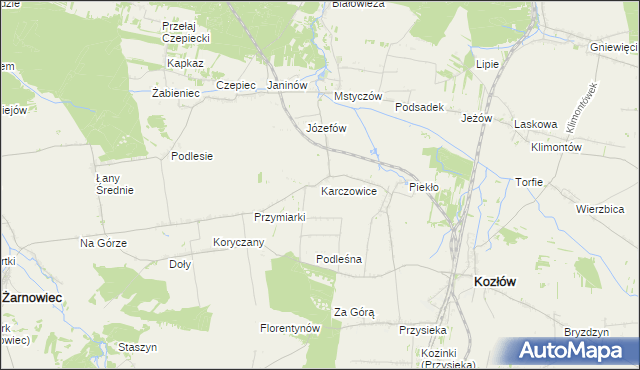 mapa Karczowice gmina Kozłów, Karczowice gmina Kozłów na mapie Targeo