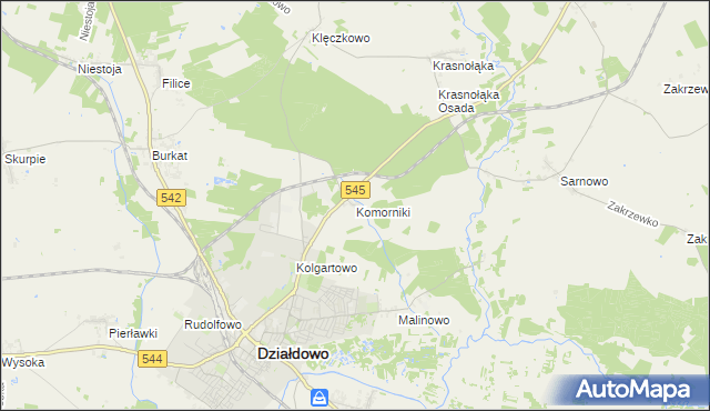 mapa Komorniki gmina Działdowo, Komorniki gmina Działdowo na mapie Targeo