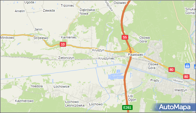 mapa Kruszyniec gmina Sicienko, Kruszyniec gmina Sicienko na mapie Targeo