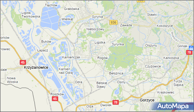 mapa Rogów gmina Gorzyce, Rogów gmina Gorzyce na mapie Targeo