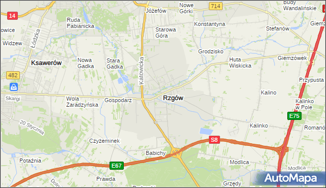 mapa Rzgów powiat łódzki wschodni, Rzgów powiat łódzki wschodni na mapie Targeo