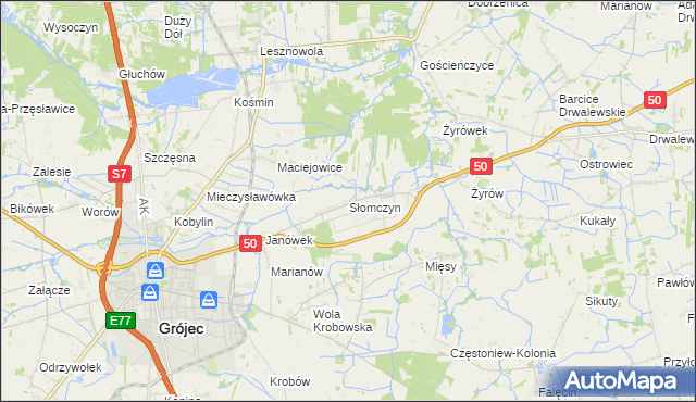 mapa Słomczyn gmina Grójec, Słomczyn gmina Grójec na mapie Targeo