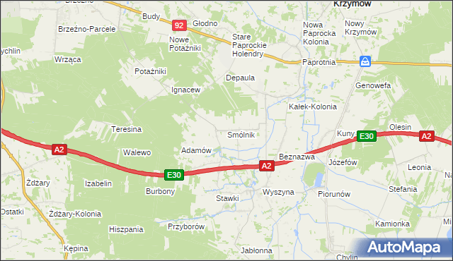 mapa Smólnik gmina Krzymów, Smólnik gmina Krzymów na mapie Targeo