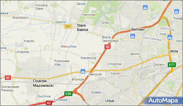 mapa Szeligi gmina Ożarów Mazowiecki, Szeligi gmina Ożarów Mazowiecki na mapie Targeo