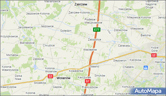 mapa Wacławów gmina Wolanów, Wacławów gmina Wolanów na mapie Targeo