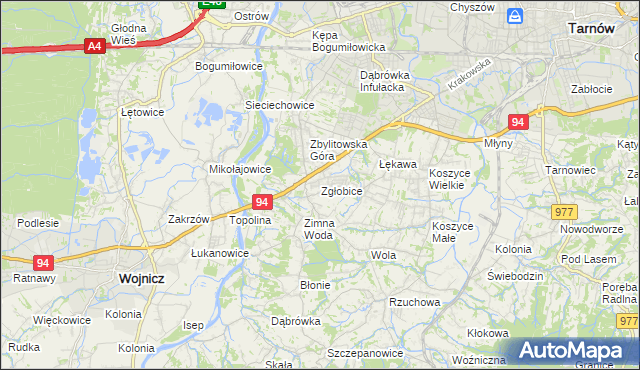 mapa Zgłobice, Zgłobice na mapie Targeo