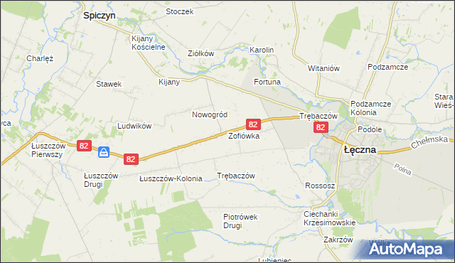 mapa Zofiówka gmina Łęczna, Zofiówka gmina Łęczna na mapie Targeo