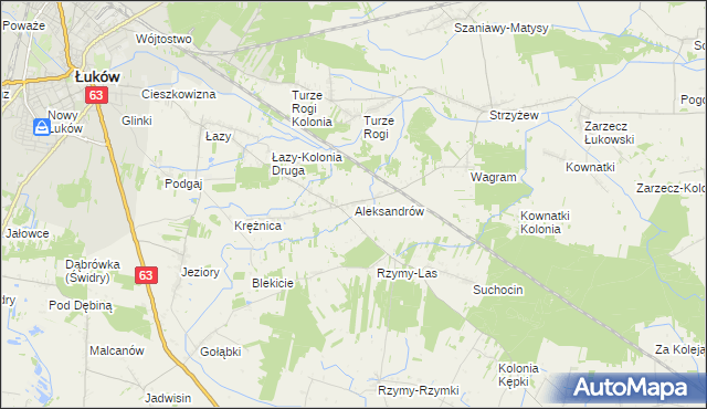 mapa Aleksandrów gmina Łuków, Aleksandrów gmina Łuków na mapie Targeo
