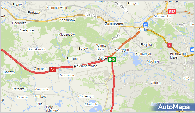 mapa Balice gmina Zabierzów, Balice gmina Zabierzów na mapie Targeo