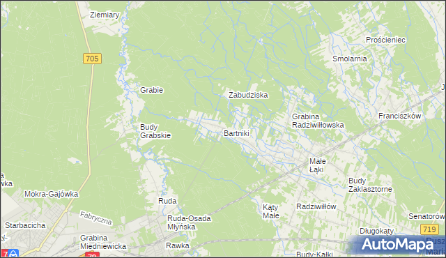 mapa Bartniki gmina Puszcza Mariańska, Bartniki gmina Puszcza Mariańska na mapie Targeo