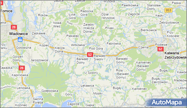 mapa Barwałd Średni, Barwałd Średni na mapie Targeo