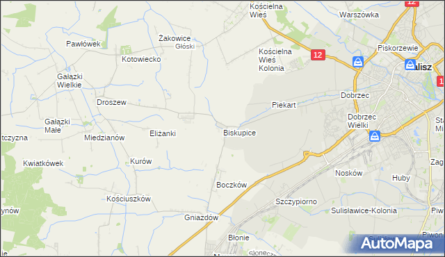 mapa Biskupice gmina Nowe Skalmierzyce, Biskupice gmina Nowe Skalmierzyce na mapie Targeo