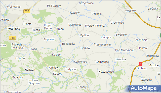 mapa Borków gmina Iwaniska, Borków gmina Iwaniska na mapie Targeo