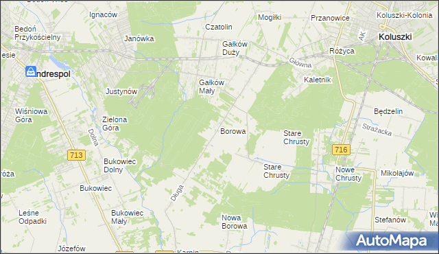 mapa Borowa gmina Koluszki, Borowa gmina Koluszki na mapie Targeo