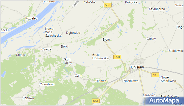 mapa Bruki Unisławskie, Bruki Unisławskie na mapie Targeo