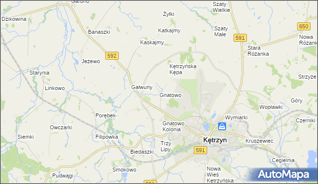 mapa Gnatowo gmina Kętrzyn, Gnatowo gmina Kętrzyn na mapie Targeo