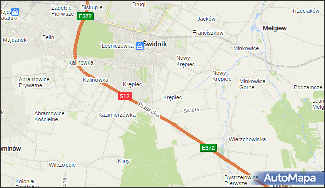 mapa Krępiec gmina Mełgiew, Krępiec gmina Mełgiew na mapie Targeo
