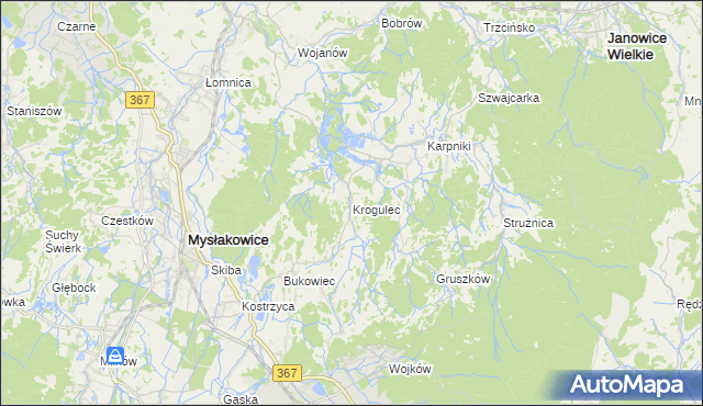 mapa Krogulec gmina Mysłakowice, Krogulec gmina Mysłakowice na mapie Targeo