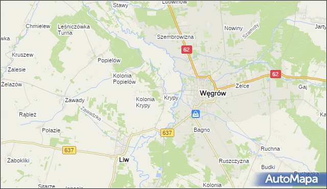 mapa Krypy gmina Liw, Krypy gmina Liw na mapie Targeo