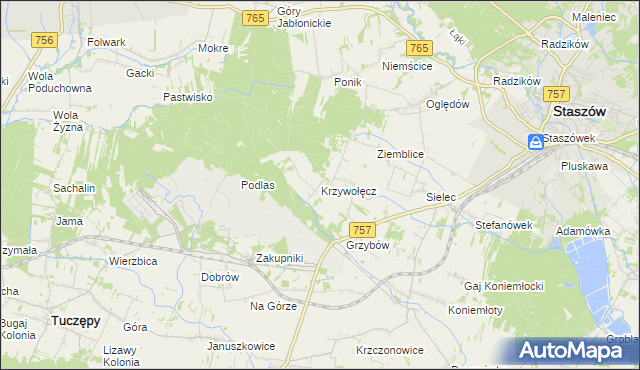 mapa Krzywołęcz, Krzywołęcz na mapie Targeo
