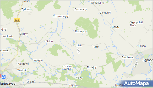 mapa Liski gmina Sępopol, Liski gmina Sępopol na mapie Targeo