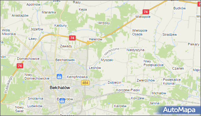 mapa Myszaki, Myszaki na mapie Targeo