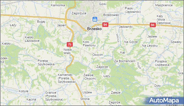 mapa Okocim, Okocim na mapie Targeo