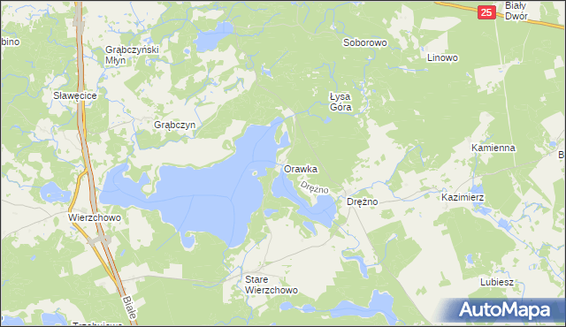 mapa Orawka gmina Szczecinek, Orawka gmina Szczecinek na mapie Targeo