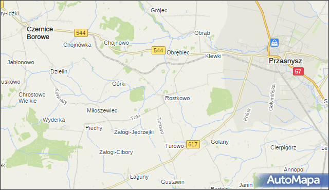 mapa Rostkowo gmina Czernice Borowe, Rostkowo gmina Czernice Borowe na mapie Targeo